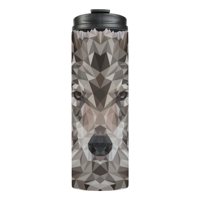Lone Wolf Geometric Portrait Thermosbecher (Vorderseite)