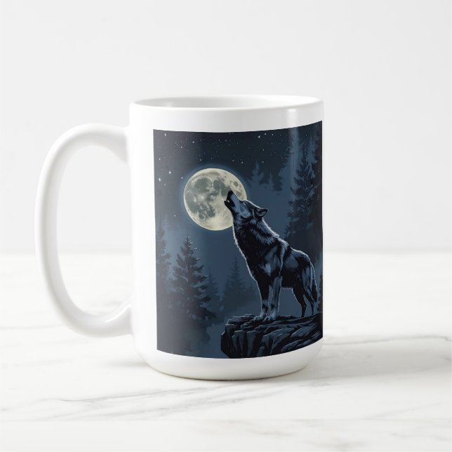 Lone Wolf Howling at the Moon Night Forest Art Kaffeetasse (Links)