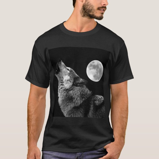 Lone Wolf Howling auf dem Mond T-Shirt (Vorderseite)
