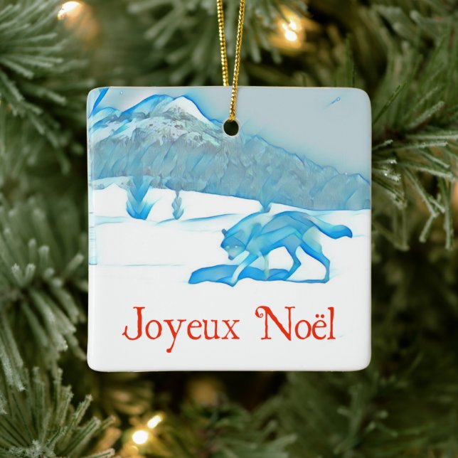 Lone Wolf im Winter - Joyeux Noël Keramikornament (Baum)