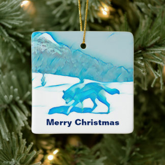 Lone Wolf im Winter Keramikornament