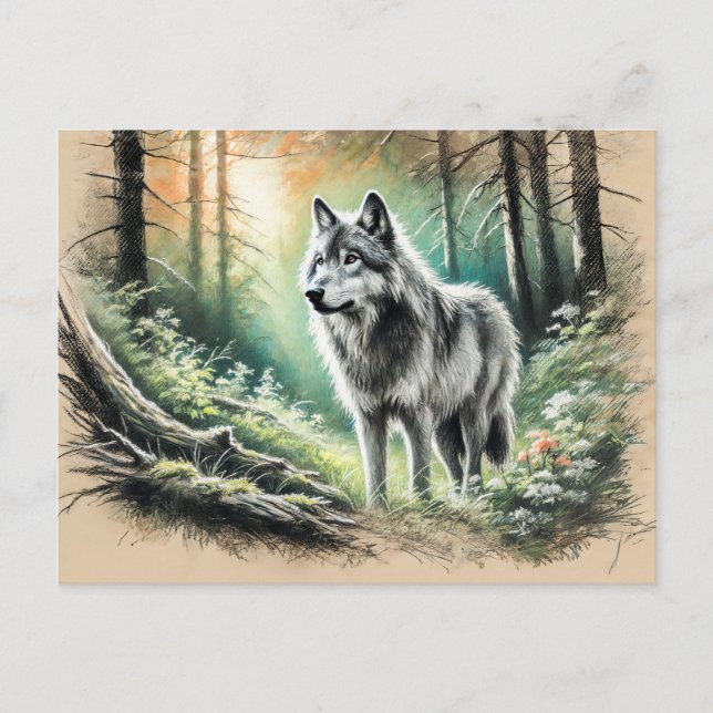 Lone Wolf in Forest with Sunshine Postkarte (Vorderseite)