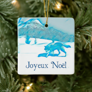 Lone Wolf in WInter - Joyeux Noël Keramikornament