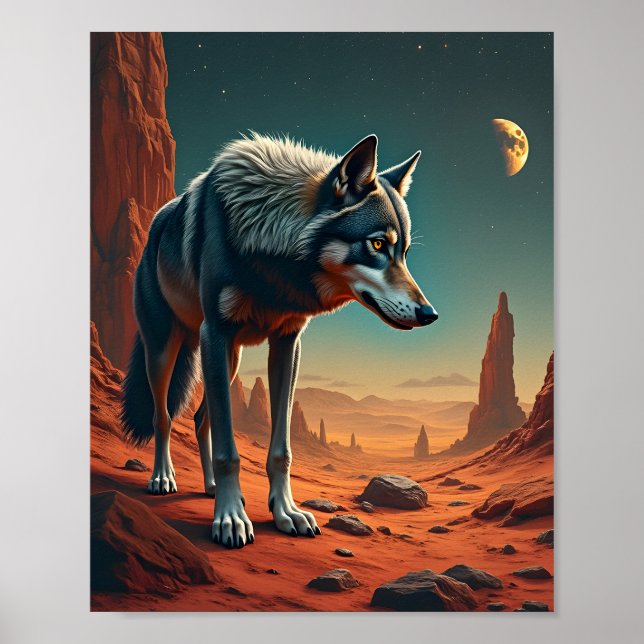 Lone Wolf in Wüste des Mars Poster (Vorne)