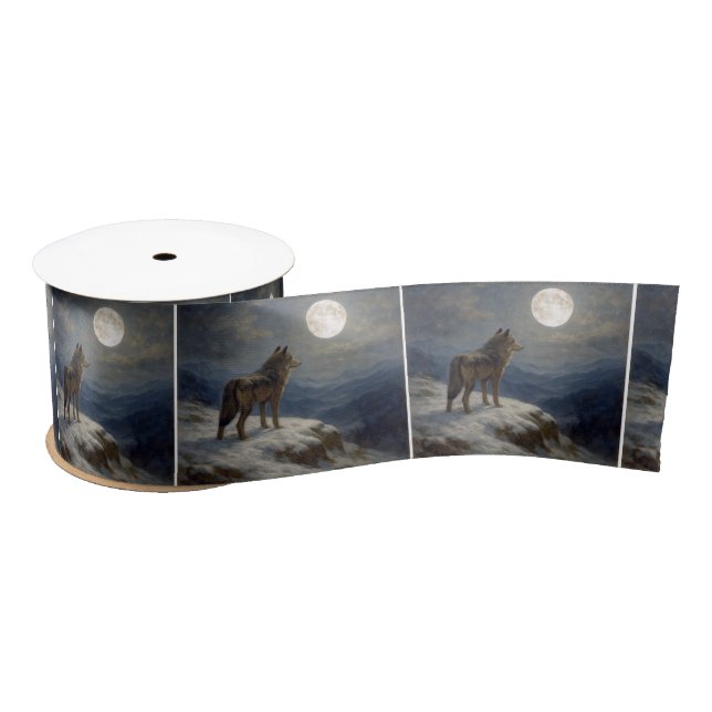 Lone Wolf on a Mountaintop In Moonlight Satinband (Spule)