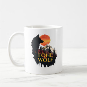Lone Wolf, Orange Sunset Silhouette Wolf Art Kaffeetasse