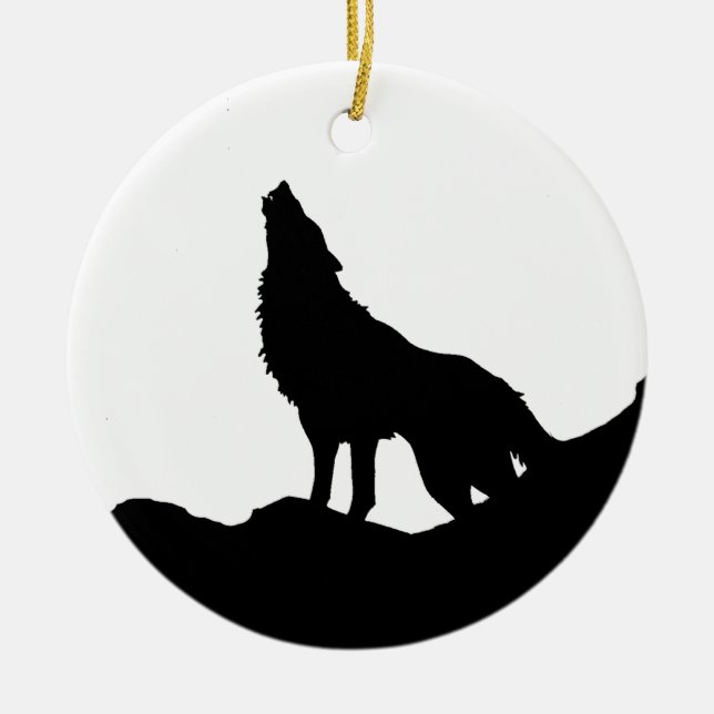Lone Wolf Stehend auf einem Hügel Keramikornament (Vorne)