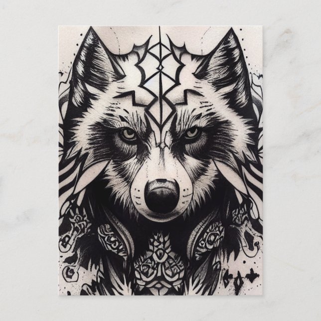 Lone Wolf Tribal Tattoo Wolves Powerwolf Pack Postkarte (Vorderseite)