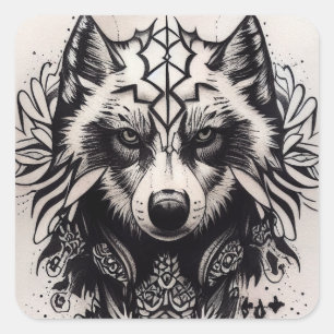 Lone Wolf Tribal Tattoo Wolves Powerwolf Pack Quadratischer Aufkleber
