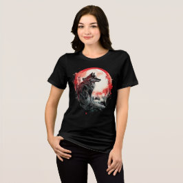Lone Wolf Under Moon – Red Forest Art Tri-Blend Shirt