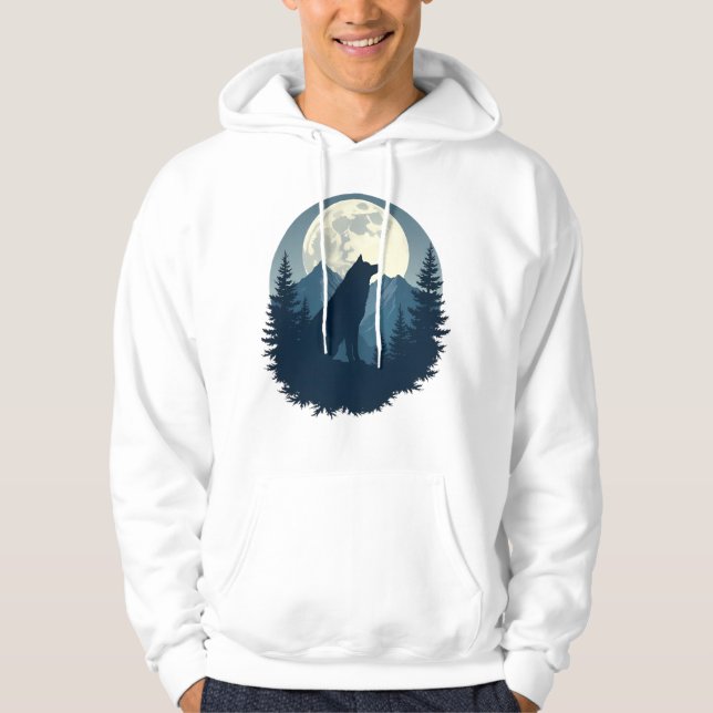 Lone Wolf Under the Moon – Minimal Night Aesthetic Hoodie (Vorderseite)