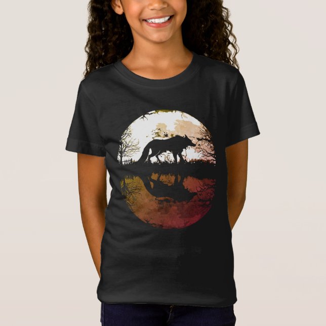 Lone Wolf unter Vollmond T-Shirt (Vorderseite)