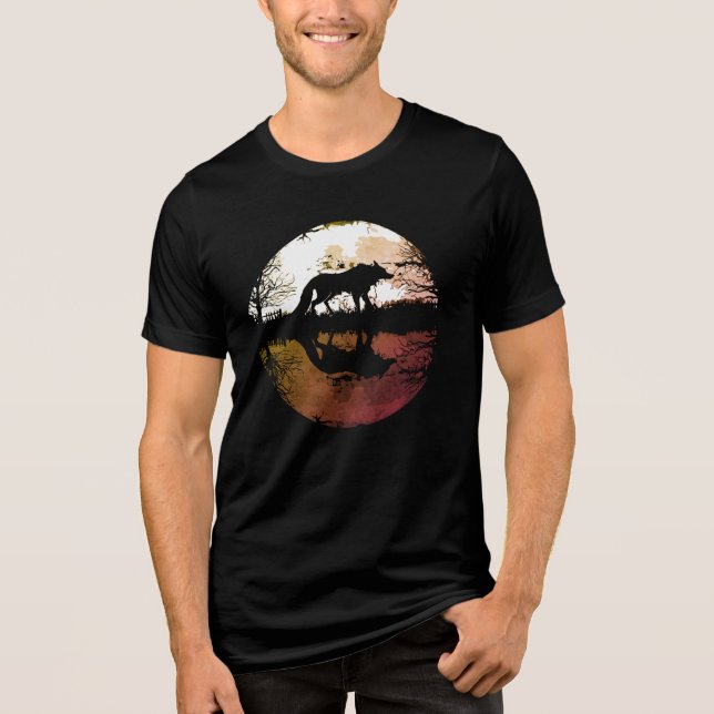 Lone Wolf unter Vollmond Tri-Blend Shirt (Vorderseite)