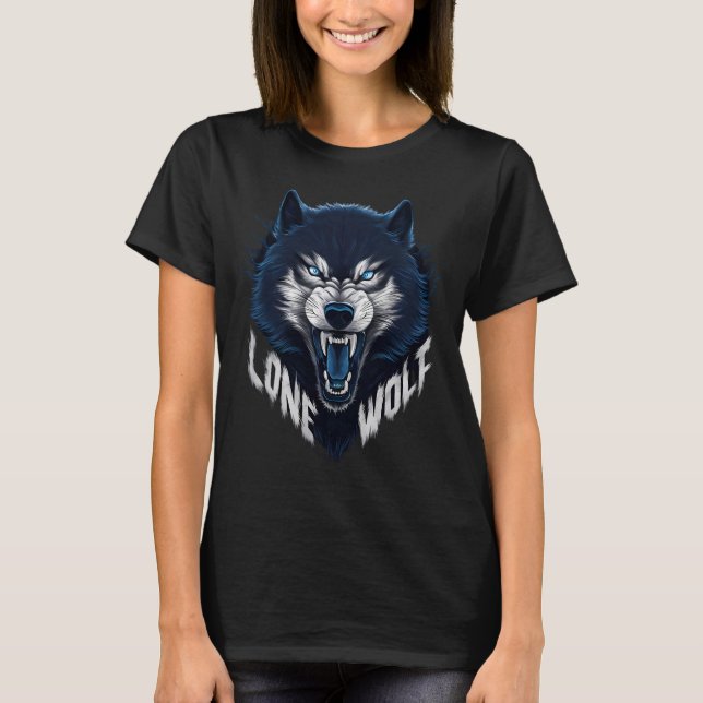 Lone Wolf Wild Wolf Head Blue T-Shirt (Vorderseite)