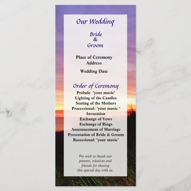 Lonely Beach bei Sunrise Norfolk VA Wedding Progra Programm (Vorderseite)