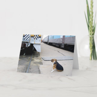 Lonely Beagle Waiting For A Train - Greeting Card Karte