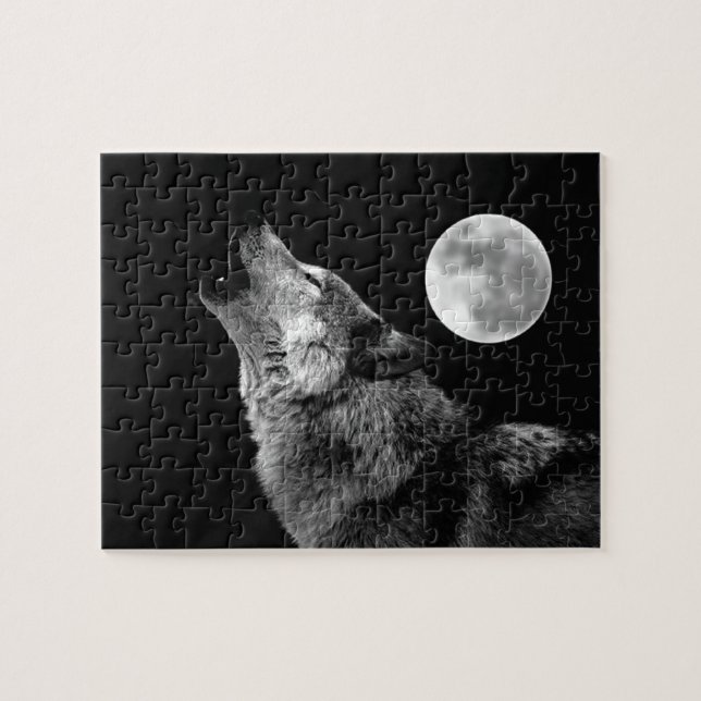Lonely Grey Wolf & Fullmoon Puzzle (Horizontal)
