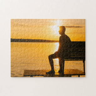 Lonely Man Beach Sunset Landschaft Puzzle