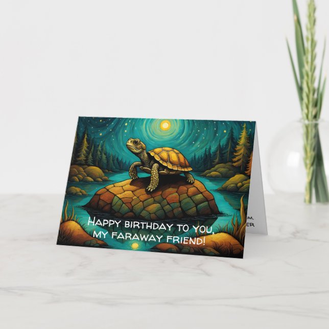 Lonely Turtle Long Distance Friend Geburtstag Karte (Vorderseite)