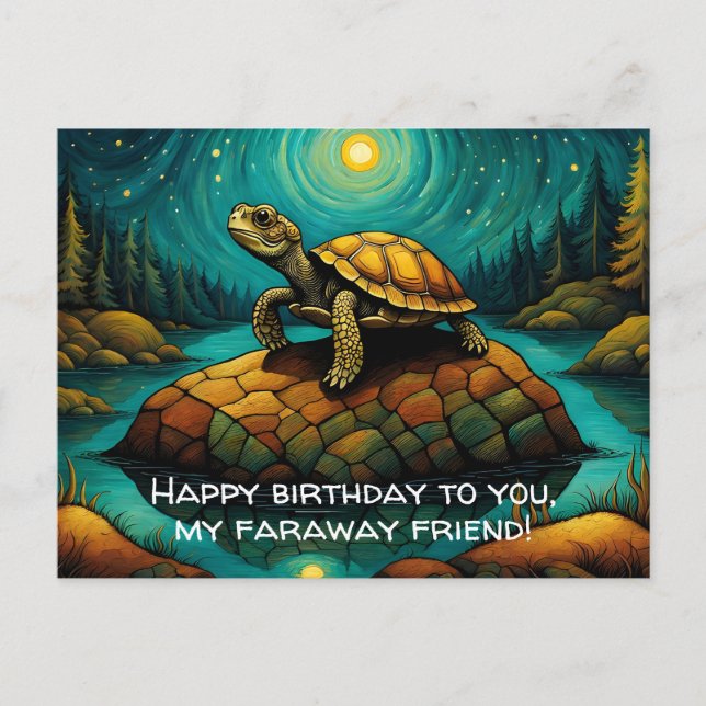 Lonely Turtle Long Distance Friend Geburtstag Postkarte (Vorderseite)
