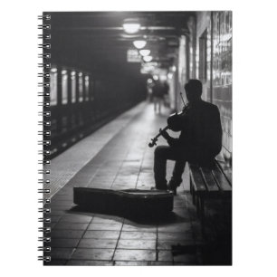 Lonely Violinist Subway Bench Notebook Notizblock