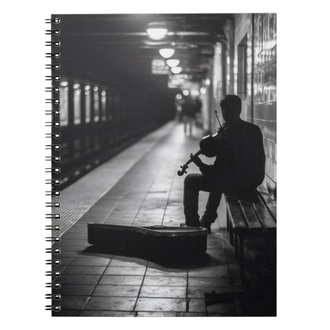 Lonely Violinist Subway Bench Notebook Notizblock (Vorderseite)