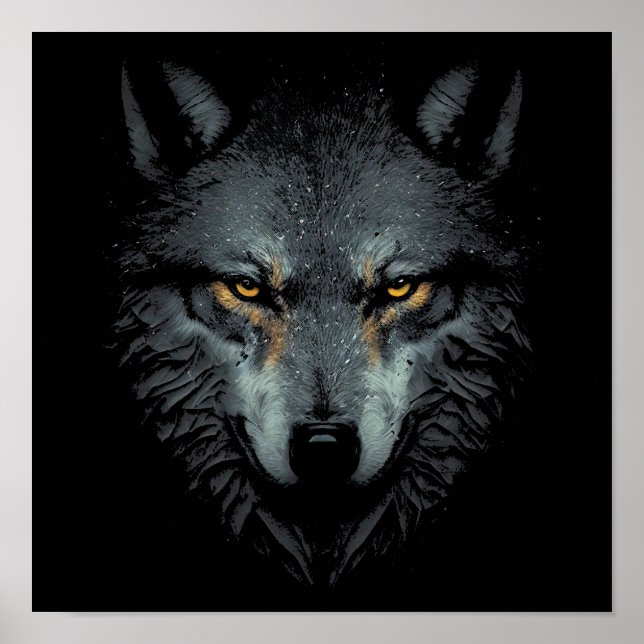 Lonely Wolf Gesicht schwarz Poster (Vorne)