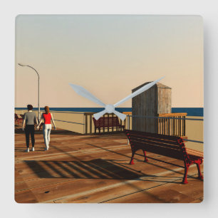 Long Beach Boardwalk, Long Island, New York Quadratische Wanduhr