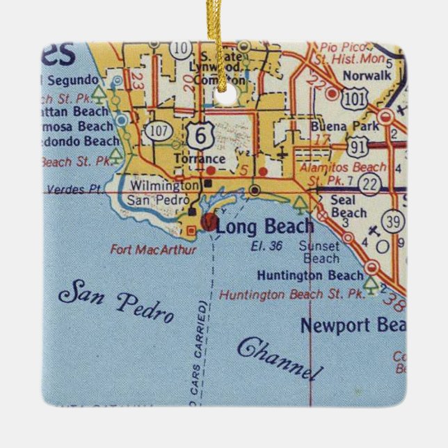 Long Beach CA 50's Map Keramikornament (Vorderseite)