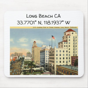 Long Beach CA Map koordiniert Vintagen Stil Mousepad