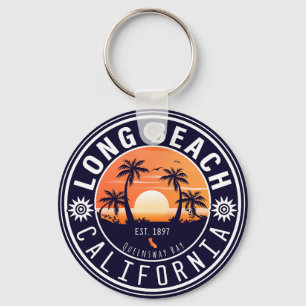 Long Beach Ca Palme Retro Sonnenuntergang Souvenir Schlüsselanhänger