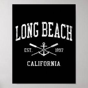 Long Beach Ca Vintage gekreuzte Ruder & Bootsanker Poster