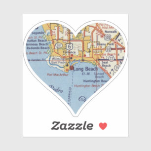 Long Beach CA Vintage Karte Aufkleber