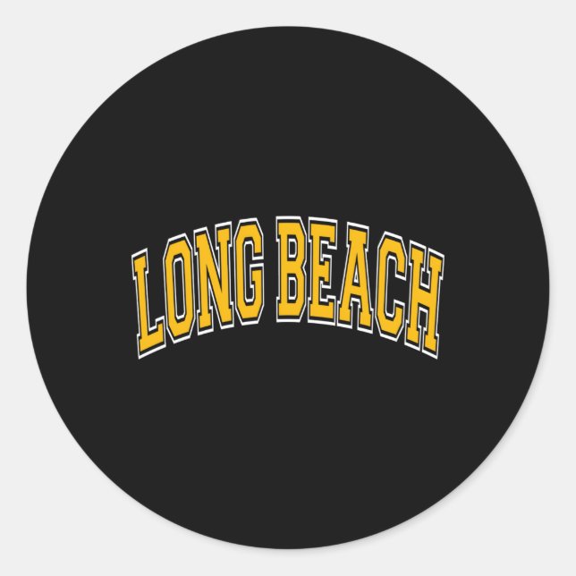 Long Beach California Ca Varsity Style Amber Text Runder Aufkleber (Vorderseite)