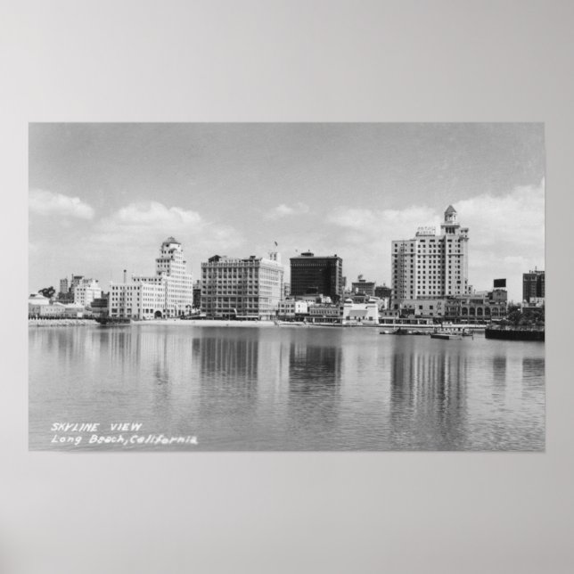 Long Beach, California City Skyline View Poster (Vorne)