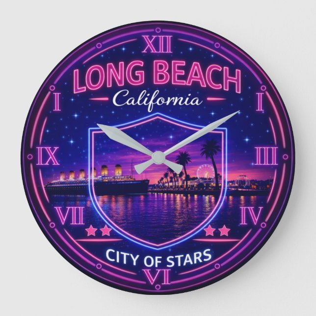 Long Beach California Harbor Große Wanduhr (Vorderseite)