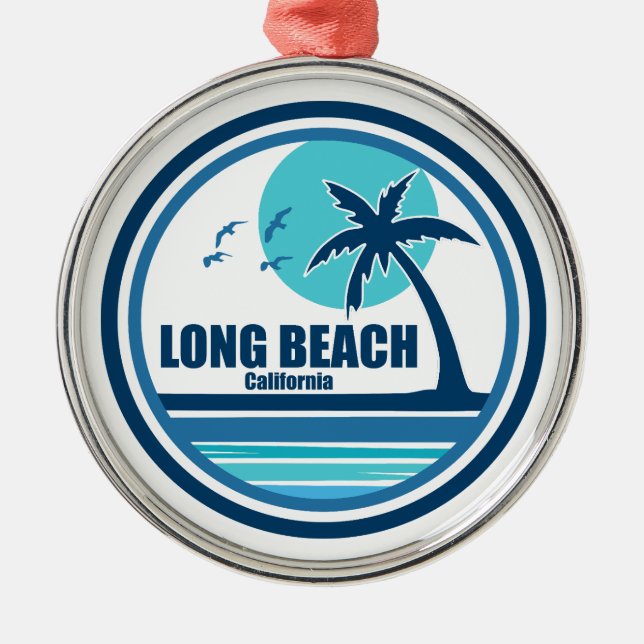 Long Beach California Palm Tree Birds Ornament Aus Metall (Vorne)