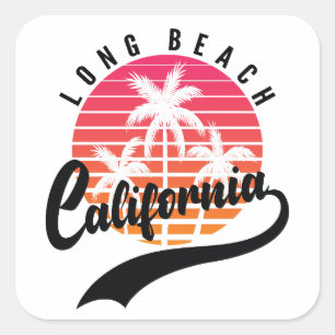 Long Beach, California Retro-Aufkleber Quadratischer Aufkleber