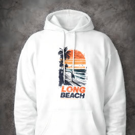 Long Beach California Retro Sunset Palm Tree Beach Hoodie