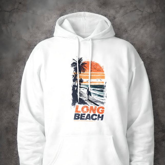 Long Beach California Retro Sunset Palm Tree Beach Hoodie (Von Creator hochgeladen)