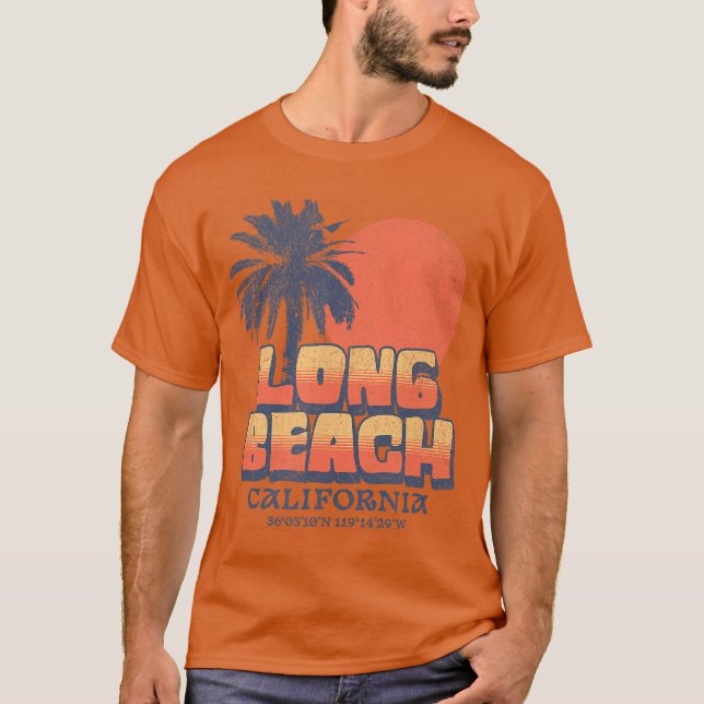 Long Beach California Retro Sunset Palm Tree Cali  T-Shirt (Vorderseite)