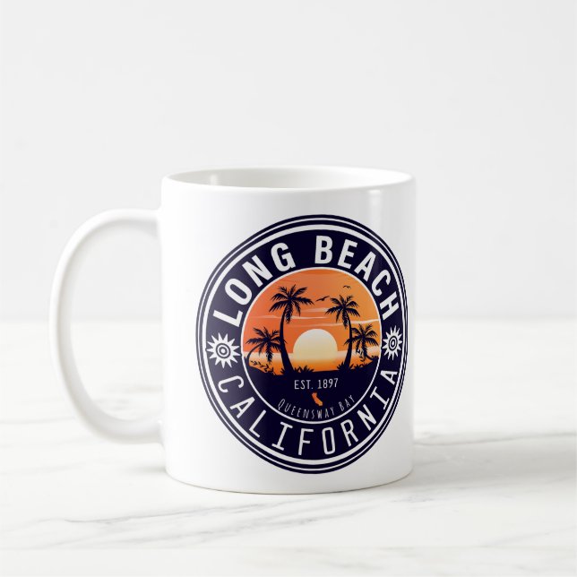 Long Beach California Retro Sunset Souvenirs 80er Kaffeetasse (Links)