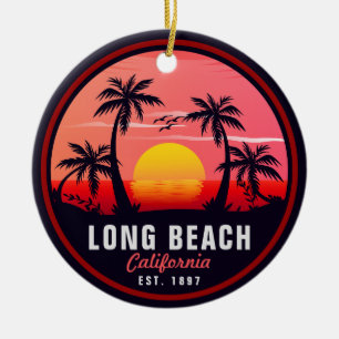 Long Beach California Retro Sunset Souvenirs 80er Keramik Ornament