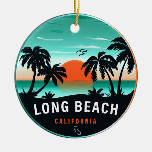 Long Beach California Retro Sunset Souvenirs 80er Keramik Ornament (Vorne)