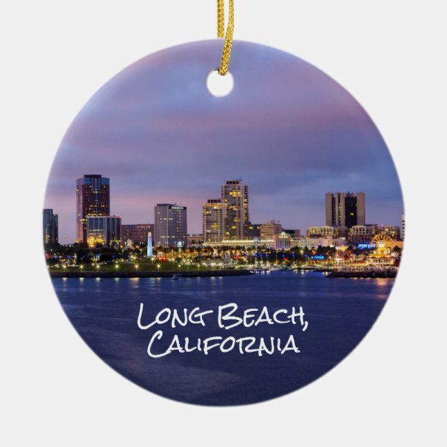 Long beach California, Skyline at Dusk, Keramik Ornament (Vorne)