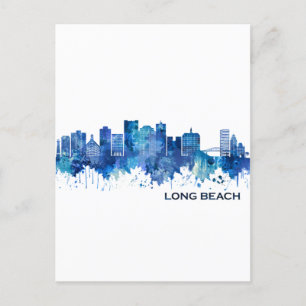 Long Beach California Skyline Blue Einladungspostkarte