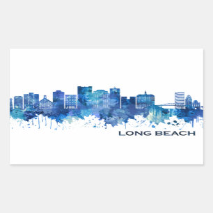 Long Beach California Skyline Blue Rechteckiger Aufkleber