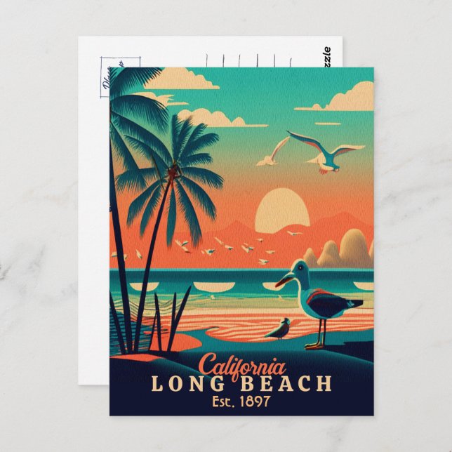 Long Beach California Sunset Souvenirs der 50er Ja Postkarte (Vorne/Hinten)