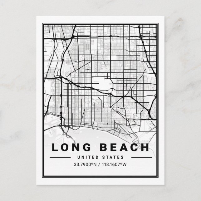 Long Beach California USA Travel City Map Postkarte (Vorderseite)