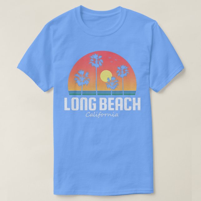Long Beach California Women Men Kinder Retro Sunse T-Shirt (Design vorne)